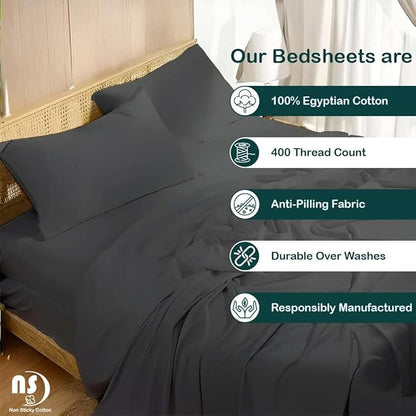 NON Sticky cotton Queen Size Sleeper Sofa Sheets, 4 Piece Egyptian Cotton Bed Sheet Set for Sofa Bed, 6" Deep Pocket Fitted Sheet for Pull Out Couch Mattress, 60" x 75", Dark Grey Solid