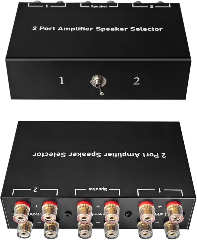 2-Way Audio Switcher Can Support Two Amplifiers, One Audio or One Amplifier, Speaker Switcher Selector Switch Splitter Loudspeaker Control Combiner Box 2(1)-in-1(2)-Out