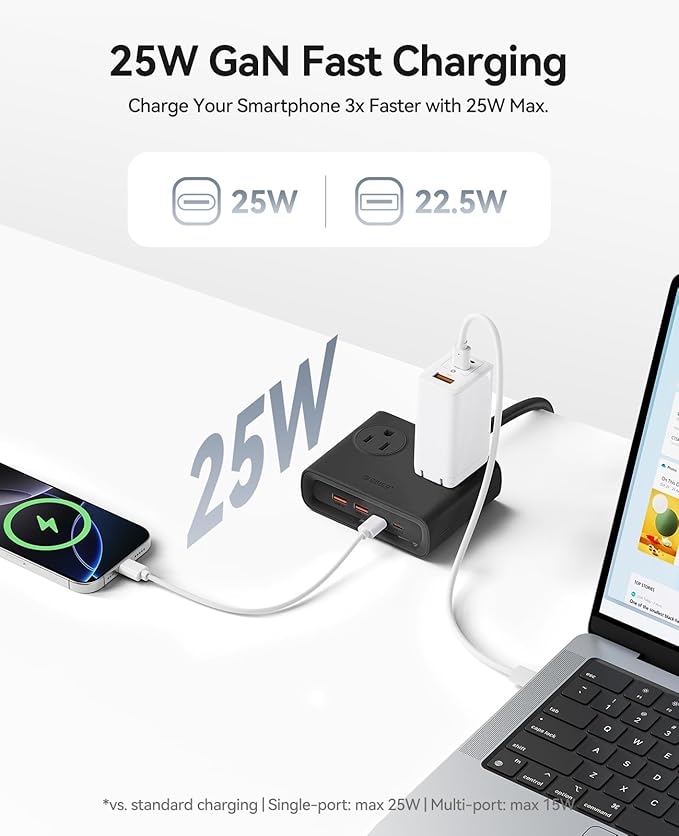 ORICO 25W GaN Power Strip with USB Ports, 8-in-1 Charging Station | with 4 AC - Image 3