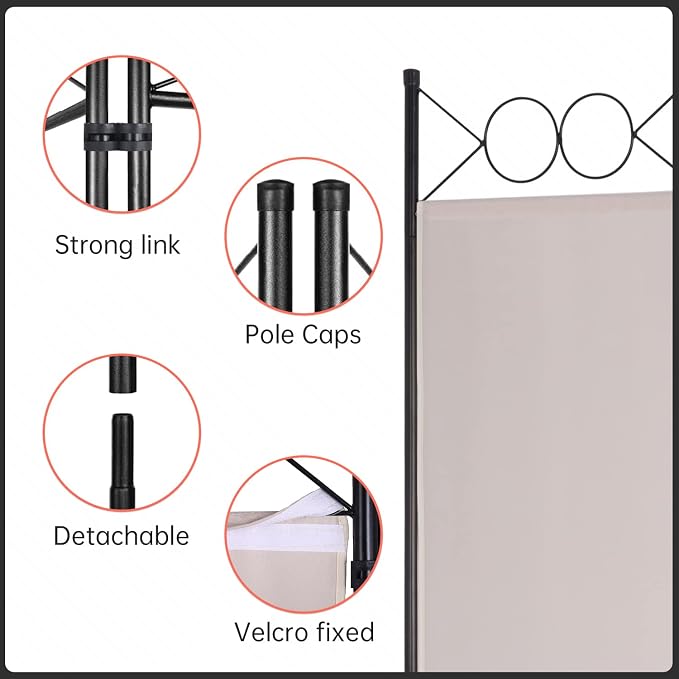4 Panel Room Divider 6FT Steel Frame Screen Folding Privacy Divider - Image 4