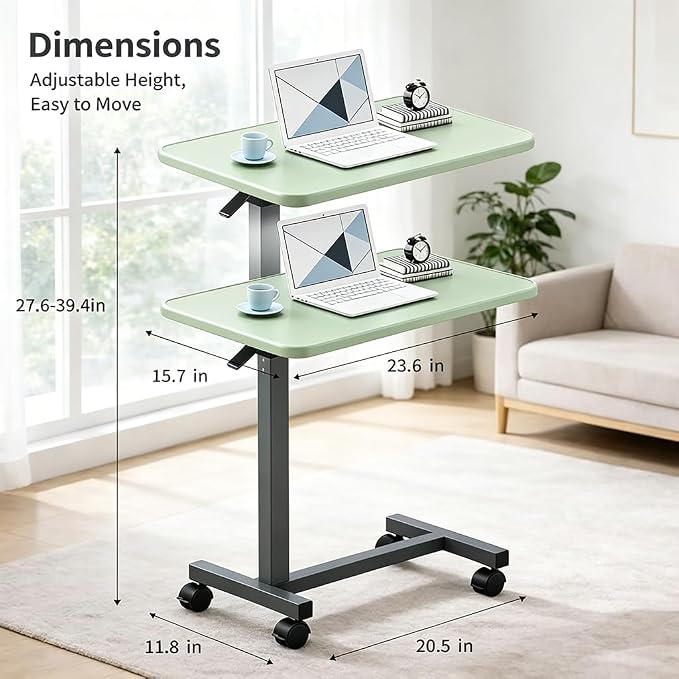 Adjustable Overbed Table with Wheels, Pneumatic Height Lift Rolling Bedside - Image 2
