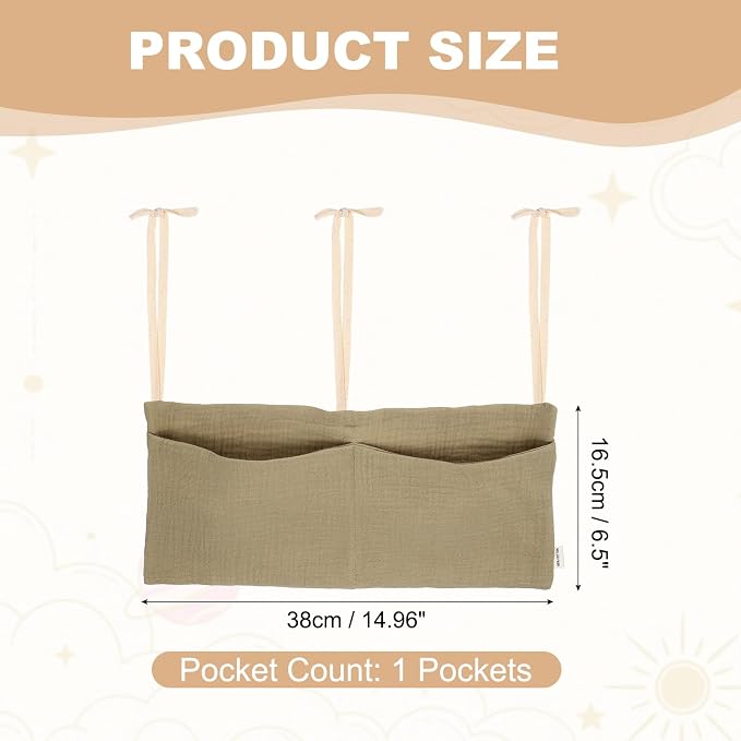 uxcell Bedside Caddy, 2 Pocket Cotton Bedside Hanging Storage Bag, Soft Cotton - Image 2