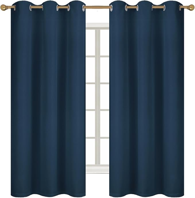 Diraysid 100% Blackout Curtains Navy Blue Linen Curtains - Image 3