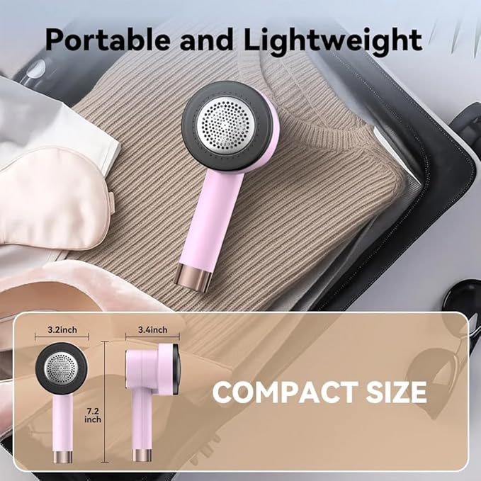 Smyeviva Rechargeable Fabric Shaver for Clothes: 6-Leaf Blades & 3 Speeds to Remove Pilling, Fuzz & Lint Balls - with LED Display, Portable Electric Lint Remover for Sweater, Couch, Blanket, Furniture