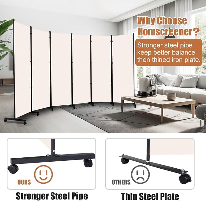 Room Divider 6FT Tall Folding Privacy Screens, 6 Panel Wall Divider w/Wheel | - Image 2