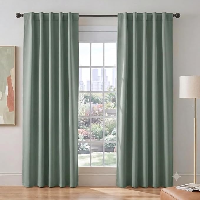 PONY DANCE Sage Green Blackout Curtains by PONYDANCE
