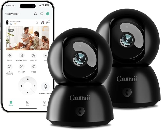 2K Security Camera Indoor, 2.4G & 5G WiFi Pet Camera for Home Security, Pet/Dog/Elder/Baby Camera with Phone App, Night Vision, Cloud/SD Card Storage, 2-Way Audio, Motion Detection, Black