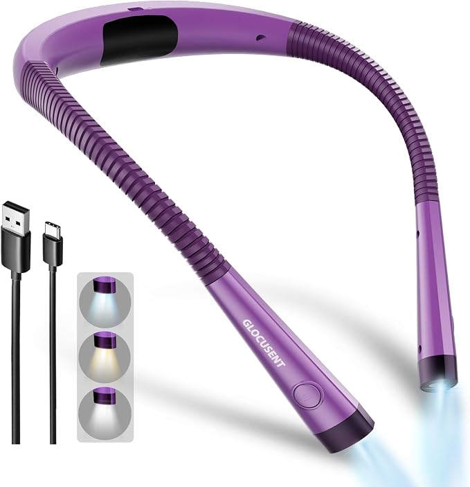 Glocusent Reading Light, LED Neck Light, 80-hr Rechargeable Book Light | - Image 7