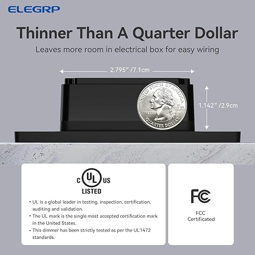 ELEGRP Dimmer Switch, Digital Dimmer Light Switch for LED Lights 150W, INC/HAL 450W, Single Pole LED Dimmer Switch, Needs Neutral Wire, Wall Plate Included, UL Listed, 10 Pack, Matte Black