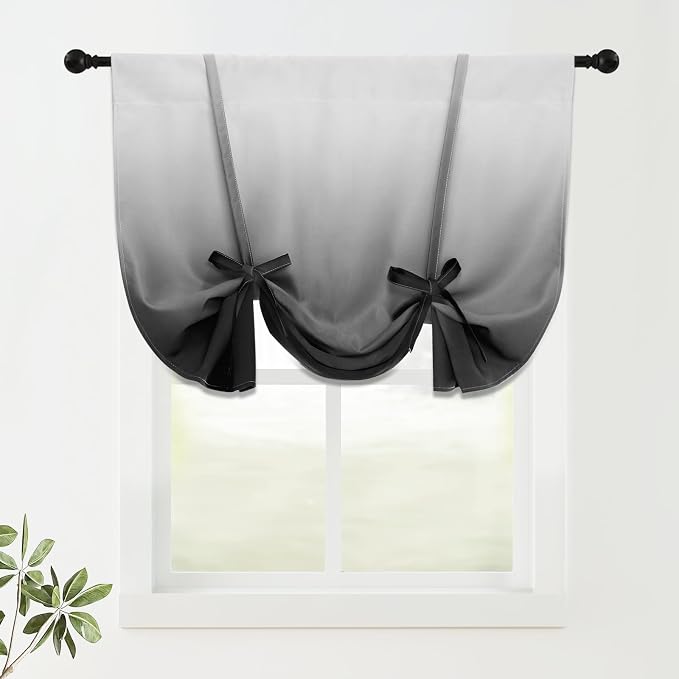 COSVIYA 100% Blackout Ombre Black Adjustable Tie Up Curtains by COSVIYA