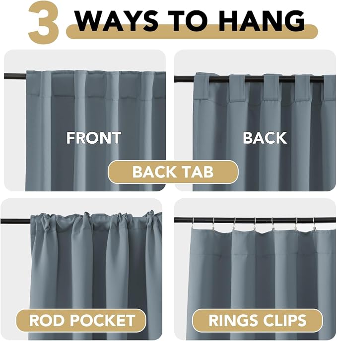 H.VERSAILTEX Blue Back Tab Blackout Curtains 102 Inch Long - Image 4