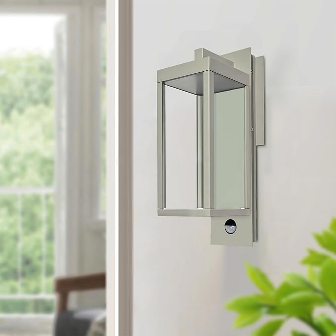 Lustrlach Outdoor Motion Sensor Wall Light for House LED Modern Outside Wall Mount Porch Light IP54 Waterproof with Clear Glass Aluminum Exterior Light Fxiture,3000K 750lm