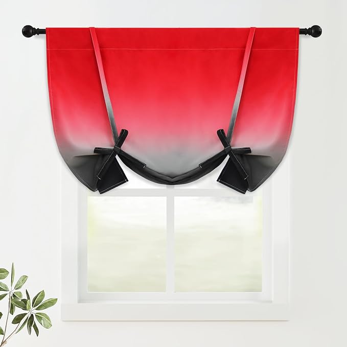 COSVIYA 100% Blackout Red and Black Adjustable Tie Up Curtains by COSVIYA