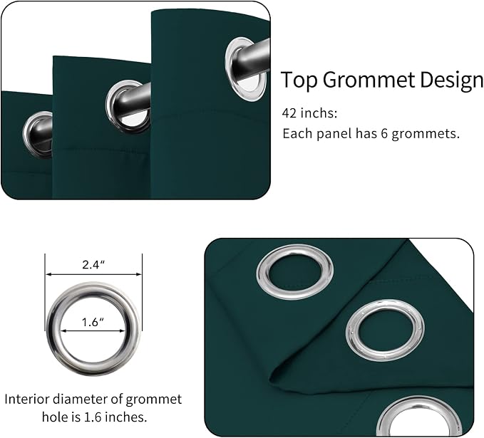 Easy-Going Thermal Grommet Blackout Curtains, 2 Panels 42x84 in, Deep Teal | - Image 4