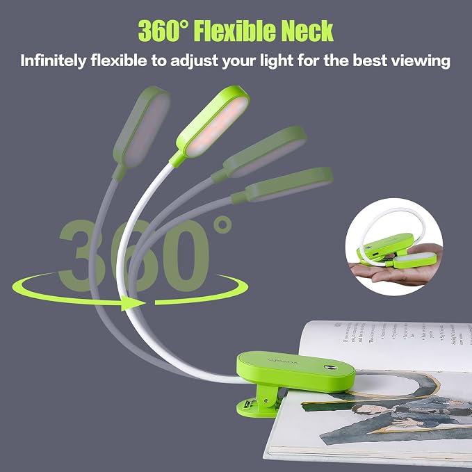 VAVOFO Rechargeable Book Light, 14 LEDs Eye Care Clip On Amber Reading Light - Image 7