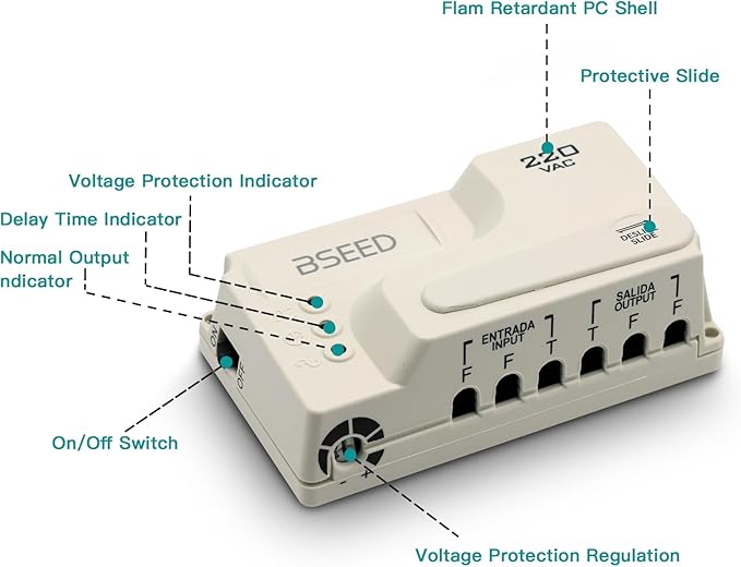 BSEED Wiring Surge Protector, Adjustable Voltage,Power Suppressor Protector with Protected Light Indicators for Refrigerator/TV/Air Conditioning/Computer and Other Home Appliances, 220V 3520W-1Pack