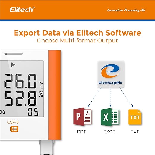 Elitech 100,000 Points Digital Temperature Humidity Data Logger Medical Refrigerator Thermometer Vaccine Fridge Temperature Monitor Max Min Average Value GSP-8