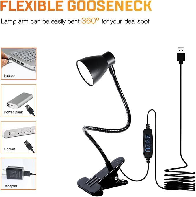CRI 90+ Eye-Care Clip Light for Reading, 6W Small Clamp Lamp for Desk, Flexible - Image 5