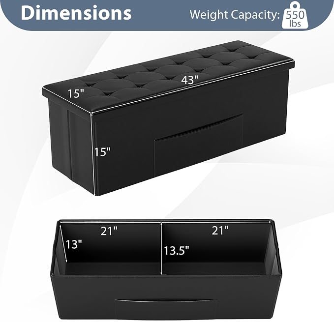 Giantex 43 Inches Folding Storage Ottoman Bench, Upholstered PU Leather Storage - Image 3