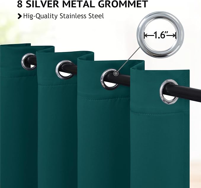 COSVIYA Grommet Room Darkening Dark Teal Curtains 84 inch Long - Image 2