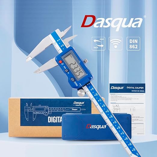 Dasqua 8”/200mm Digital Caliper, Stainless Steel Precision Measuring Tool with Advanced Dual Chip, Large LCD, Resolution 0.0005”/0.01mm, Accuracy ±0.001”/0.02mm