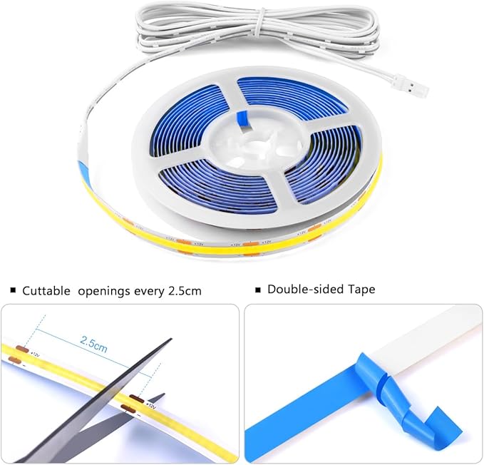 CHNMALITAI Under Cabinet LED Lighting kit, 6 PCS 6500K White LED Strip Lights Penetrable Wood Touch Dimmable COB LED Strip with 60W Adapter for Kitchen Cabinet,Counter,Shelf,TV Back,Showcase