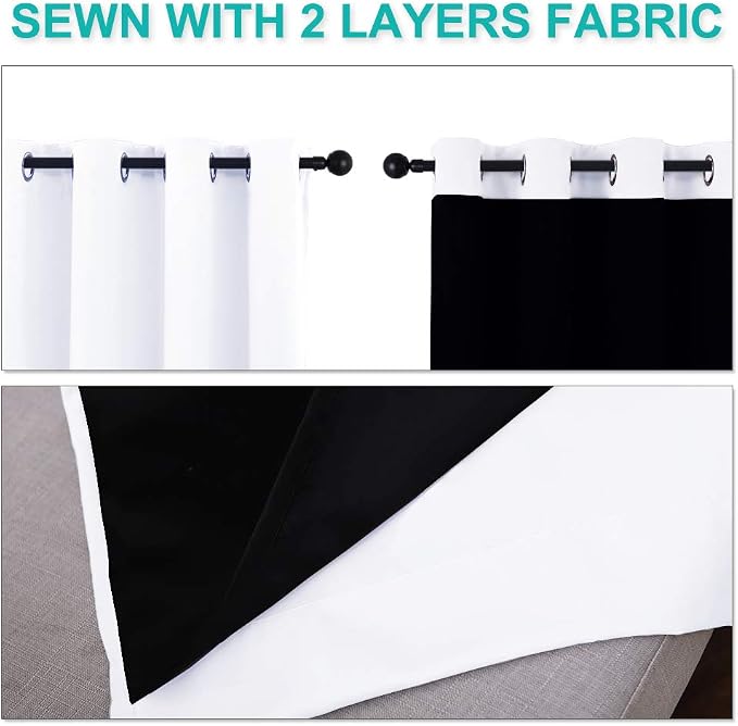NICETOWN Pure White 100% Blackout Lined Curtains, 2 Thick Layers Completely - Image 5