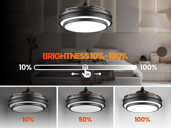 LIGHTIMES 36 Inche Modern Black Ceiling Fan with Dimmable LED Light, Retractable Celing Fan with APP/Remote Control, 6 Speed,for Bedroom Live Room