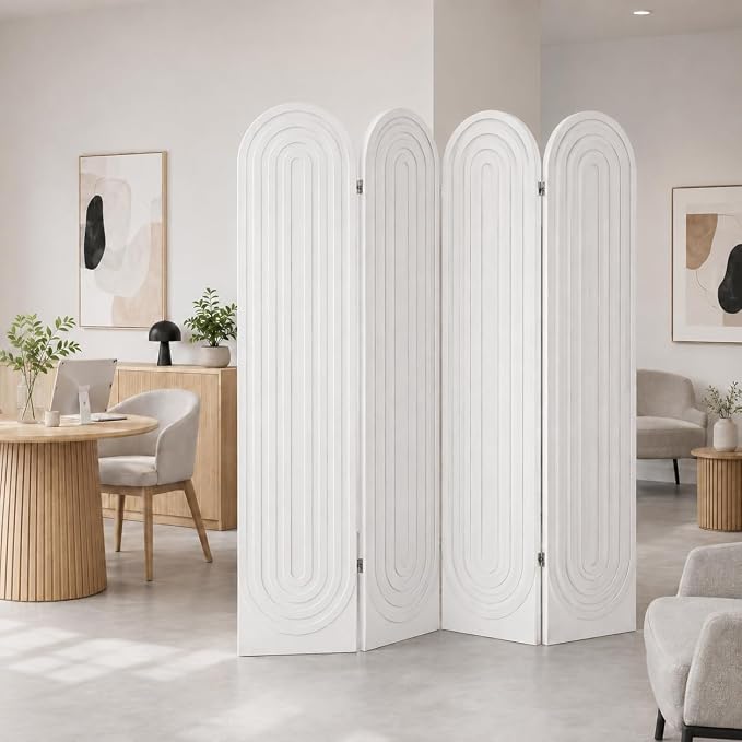 4 Panel Arched Room Divider Screen Folding Privacy Screen, 66.9" H Privacy - Image 3