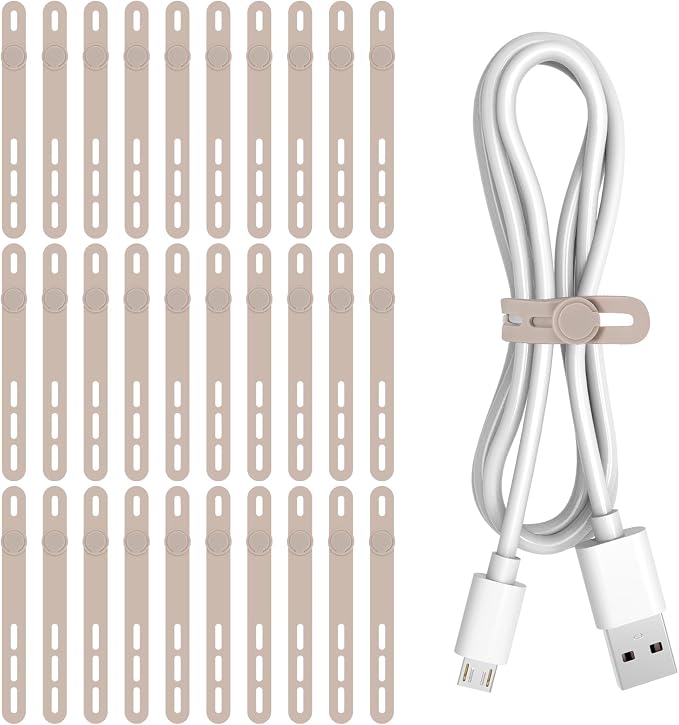 Donruby 30Pcs Silicone Cable Ties, Reusable Cord Organizer Straps, Khaki | by Donruby