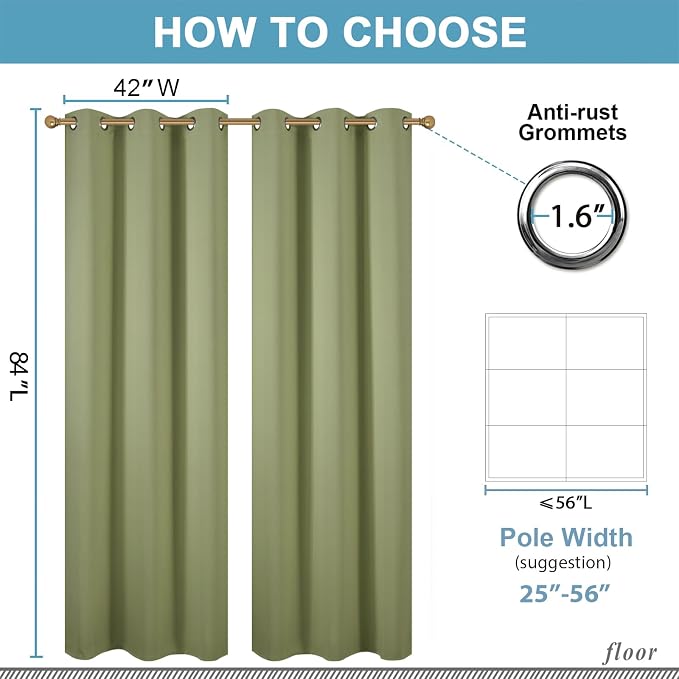 Diraysid Sage Green Grommet Blackout Curtains - Image 6