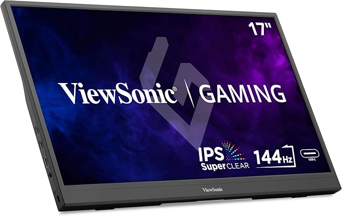 ViewSonic VX1754 17 Inch 1080p IPS Portable Gaming Monitor with 144Hz, AMD FreeSync, 2 Way Powered 60W USB C, Mini HDMI, and Built-in Stand with Protective Cover