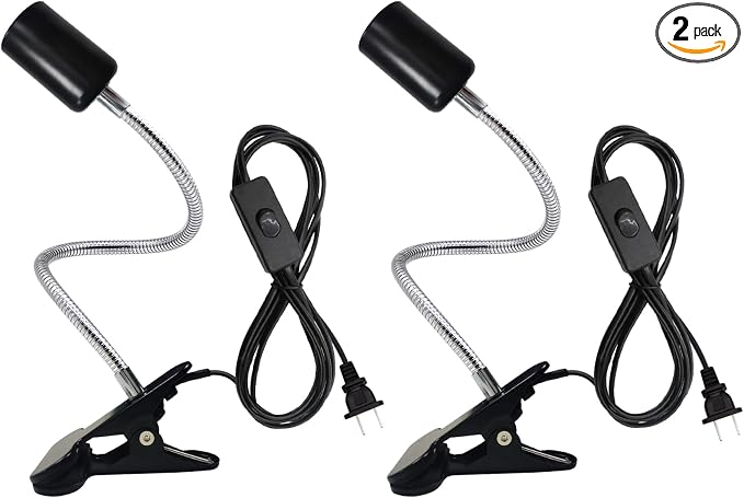 Clip Desk Lamp Socket 2 Pack Flexible Gooseneck Lamp Stand Clip-On by FEYAIM