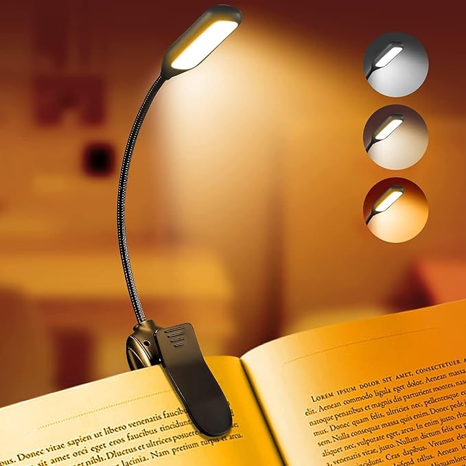 Mini Book Light, Rechargeable Up to 60 Hours, 9-Level Brightness, Easy Clip On by Unknown