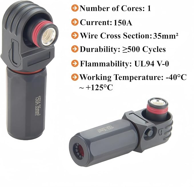 IP67 Waterproof EV Battery Container Connector Right Angle 150A 35mm² HV Energy Storage Plug,1PC (Black, 150A)