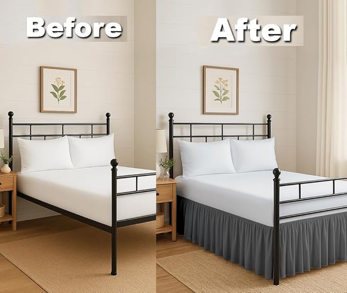 Ruffled Bed Skirt Split Corners with Platform, Tailored Fit Hotel Quality Wrinkle Free Ultra-Soft Microfiber Dust Ruffle, Upto 21 Inch Drop, Full, Dark Grey