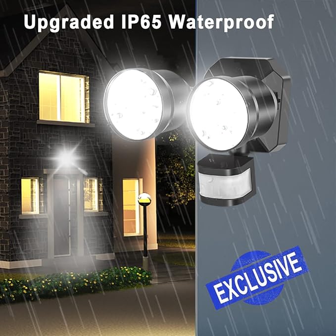 EMANER Motion Sensor Light Outdoor, Dusk to Dawn Floodlight 5000K, 4-Mode Security Light 2800lm Waterproof, 120V Eave Mount Spotlight for Porch Garage Backyard (1Pack, Black)