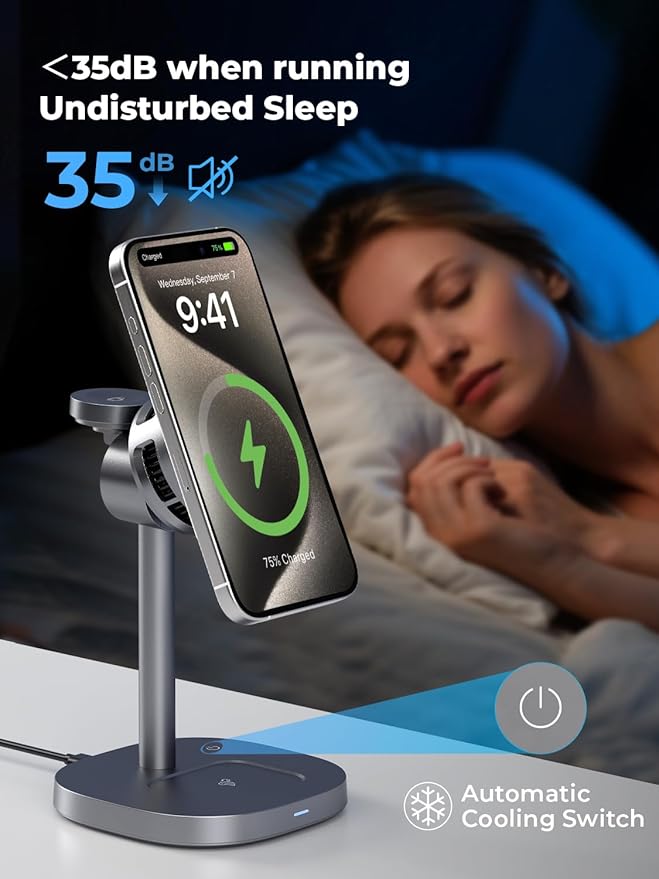 havit 3 in 1 Wireless Charging Station, Qi2 15W Cooling Magnetic Charging Stand, MagSafe Fast Wireless Charger for iPhone 17/16/15/14 Series, Apple Watch, AirPods, 45W Adapter Included