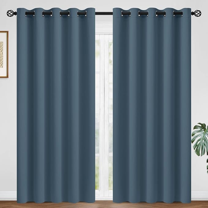 COSVIYA Grommet Room Darkening Stone Blue Curtains 84 inch Long by COSVIYA