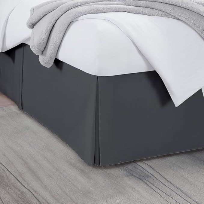 Full Bed Skirt, Luxury 24 Inch Drop Dark Grey Pleated Bed Skirt, Double Brushed Microfiber, Box Pleat Design, Wrinkle & Fade Resistant, Easy Fit Tailored Bedskirt for Full Size Beds