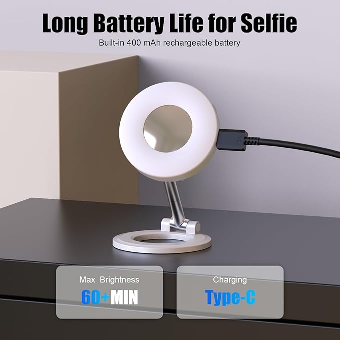 Magnetic Selfie Light, Phone Light Compatible with iPhone Magsafe, CRI97 360° LED Selfie Ring Fill Folding Light with Mirror for Selfies/Photography/TikTok/Zoom Calls/Video Conference