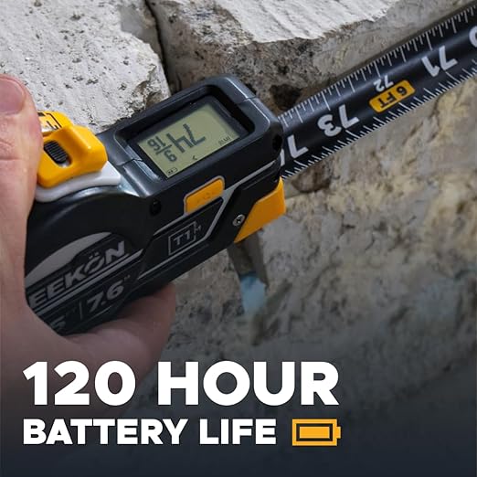 REEKON T1M Utility Digital Tape Measure 16ft (English) – Bluetooth Smart Measuring Tool, 1/32” Accuracy, Saves 1000+ Measurements, LCD Display, 150 Hour+ Battery Life & Rechargeable