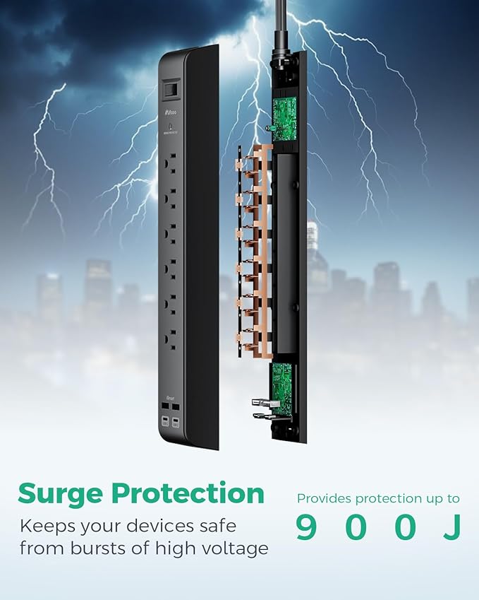 2 Pack Surge Protector Power Strip with 6 Outlets 4 USB Ports (2 USB C) 5-Foot Extension Cord Flat Plug 900 Joules 15A Circuit Breaker Wall Mount Desk USB Charging Station for Home Office