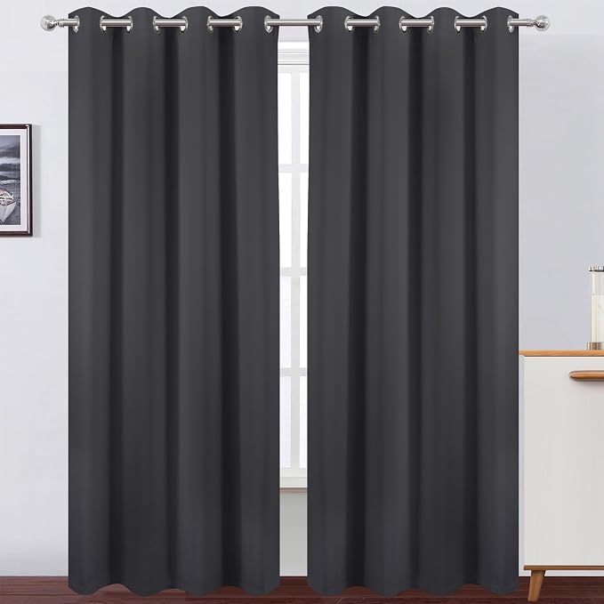 100% Blackout Curtains 84 Inch Long Dark Grey Curtains 2 Panels - Image 2