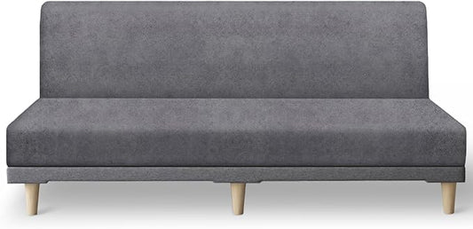 molasofa Leather Like Stretch Futon Slipcover Armless Futon Bed Sofa Cover Furniture Protector with Elastic Bottom, Soft and Washable Futon Cover for Sofa Bed Stay in Place（Larger，Light Grey）