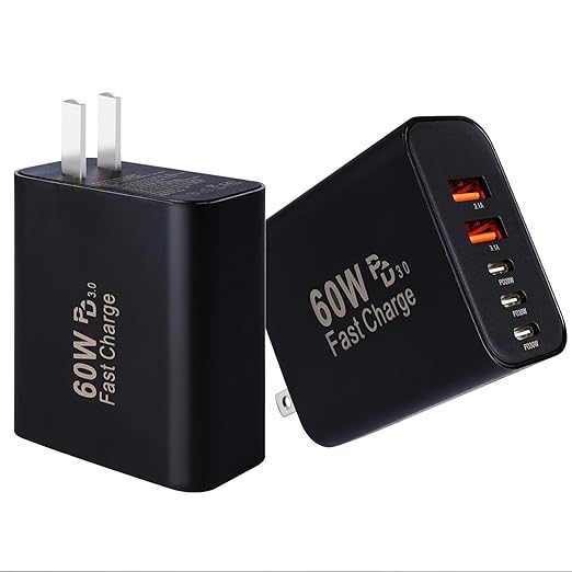 USB C Super Fasr Charger Block,60W 5Port iPhone Charger Fast Charging,2Pack Quick Multiport Phone Chargers Power Adapter Plug for iPhone 17/17 ProMax/17 Air/16 ProMax/16e/15 Pro/15Plus/14/13/12/11 Pro