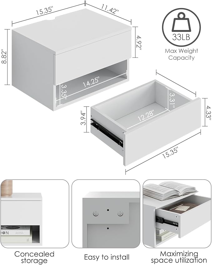 Modern White Floating Nightstand - Image 2