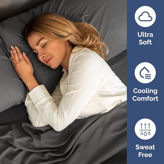 Full XL Bed Sheet Set - 4 Piece Extra Long Extended Full XL Sheets - Soft, Breathable & Cooling - Fits 8” to 16" Mattress w/ Deep Pockets - 54" x 80" - Easy-Fit, Wrinkle & Fade Resistant - Charcoal