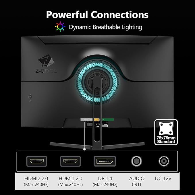 Z-Edge 32 inch Curved Gaming Monitor, FHD 1080P 240Hz Curved Monitor,1500R Computer Monitor, MPRT 1ms Monitor, UG32P 1X DP 1.4 Ports and 2X HDMI 2.0 Ports