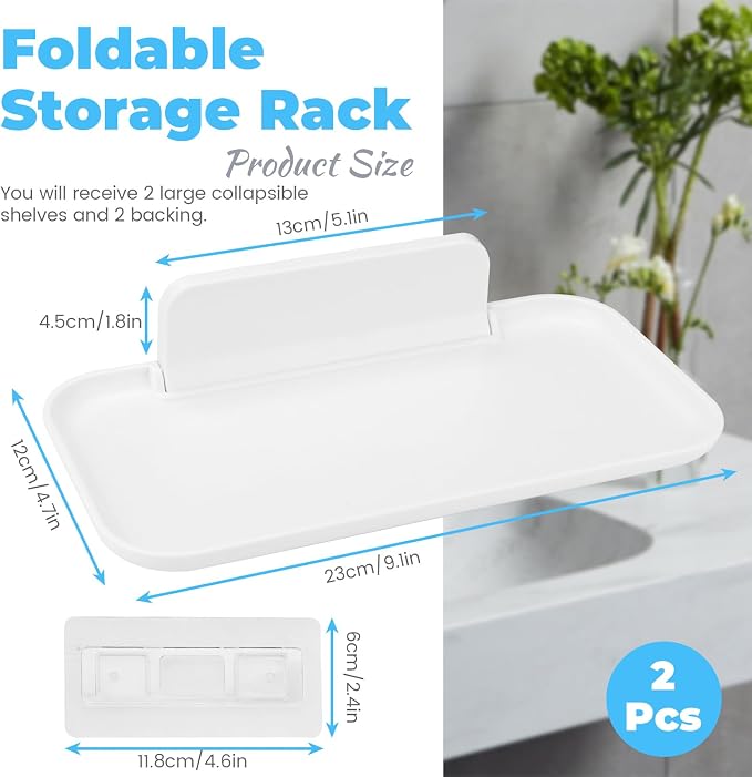 2 Pack Foldable Bedside Shelf Wall Mount, Adhesive Floating Shelves - Image 3